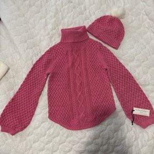 NWT Girls Cupcakes & Cashmere Pink Sparkle Sweater with Matching Hat Sz 10/12